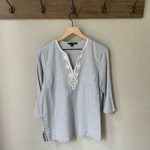 Zac & Rachel Blue and White Stripped 3/4 Sleeve Top